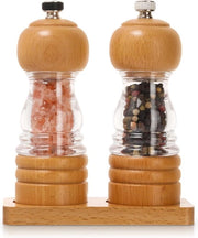 Set di macinatore di pepe e sale - 2 macinatrici di sale e pepe 5 pollici in legno, manuale, regolabile e riutilizzabile per spezie da cucina