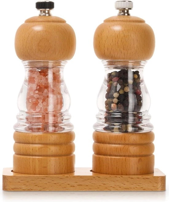 Set di macinatore di pepe e sale - 2 macinatrici di sale e pepe 5 pollici in legno, manuale, regolabile e riutilizzabile per spezie da cucina