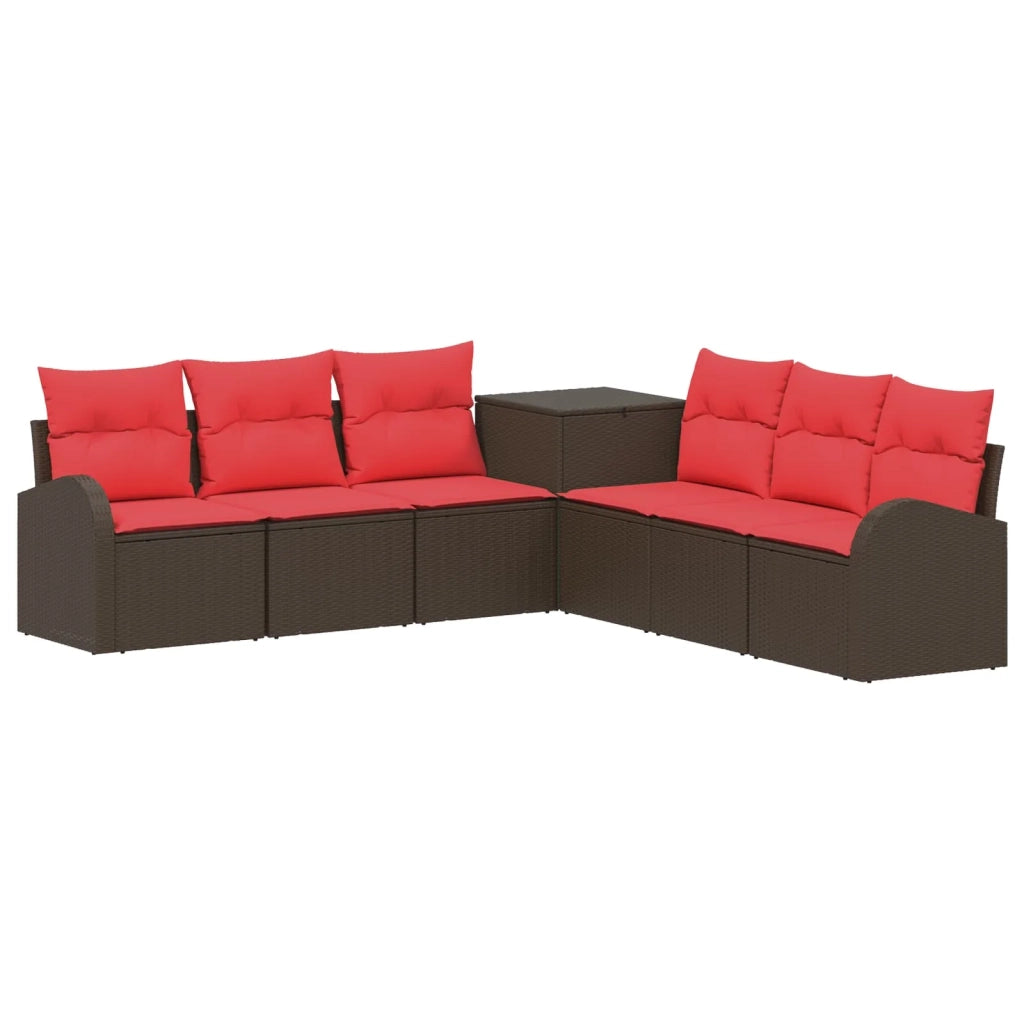 Set di divani 7 pz Marrone e Rosso Rattan sintetico e Acciaio 3448701