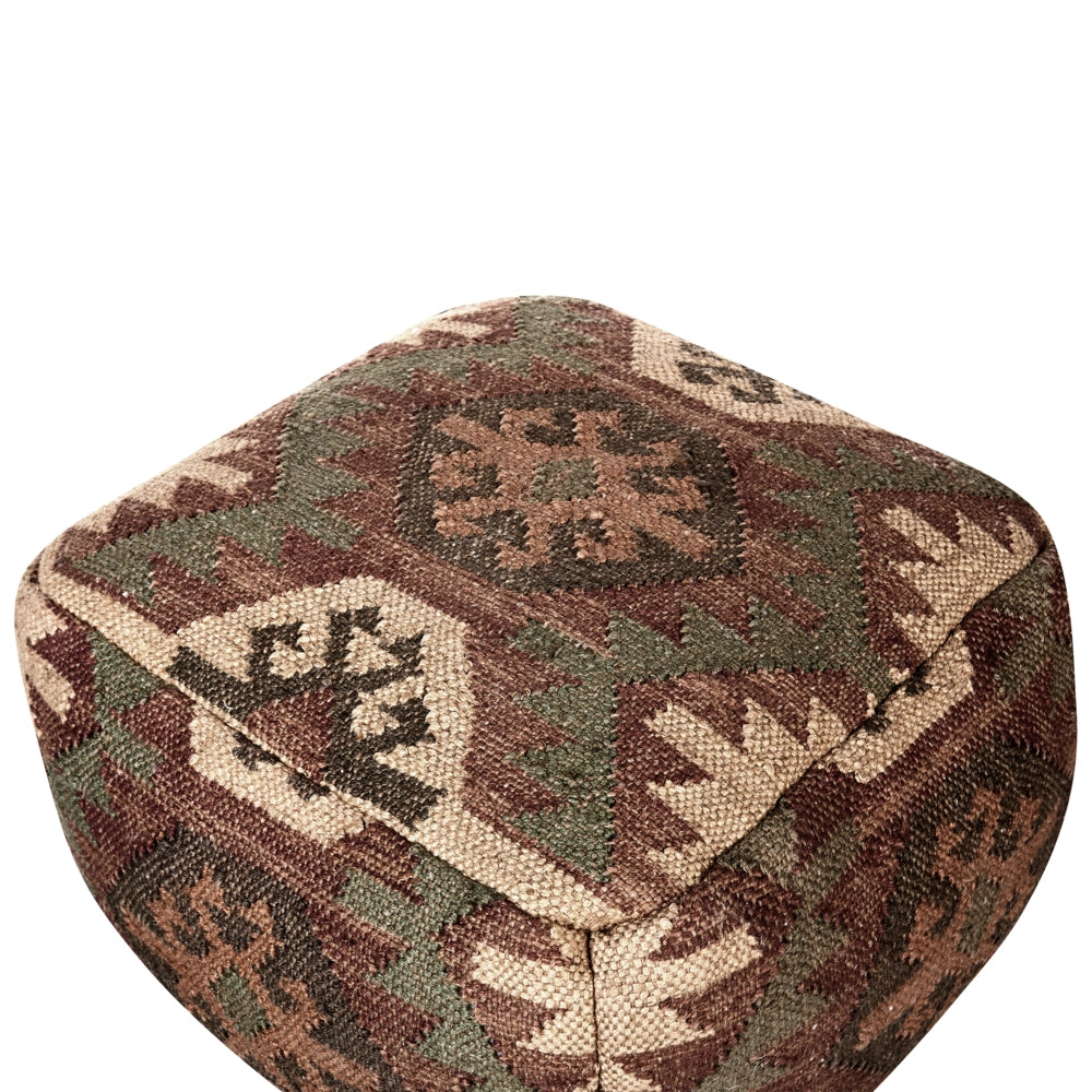 Pouf in stile orientale etnico Kilim in iuta  50 x 50 cm soggiorno camera Poggiapiedi quadrato moderno motivo imbottita beige