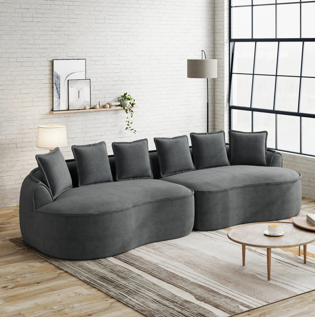 Divano modulare in chenille grigio 320x114x67 cm; senza montaggio; seduta profonda