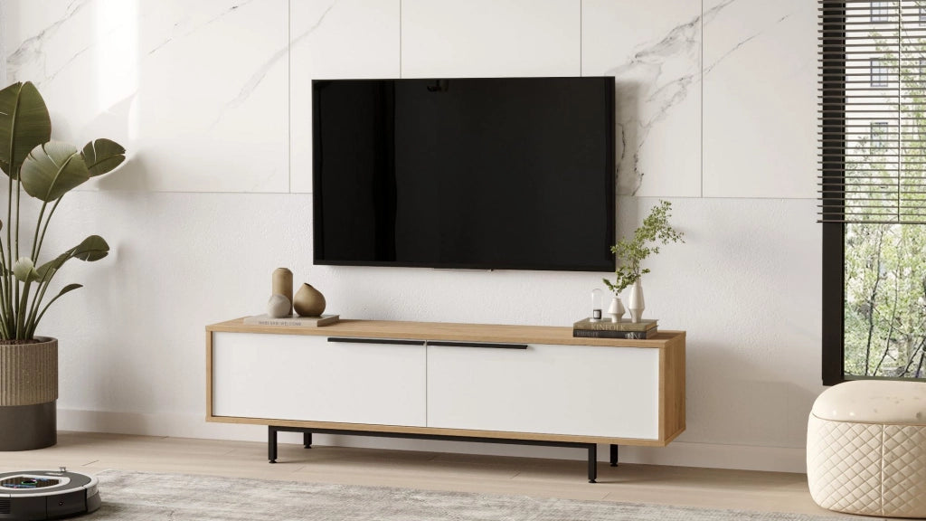 Supporto TV in legno "ON1-SW" - 160 x 35 x 45 cm - Bianco