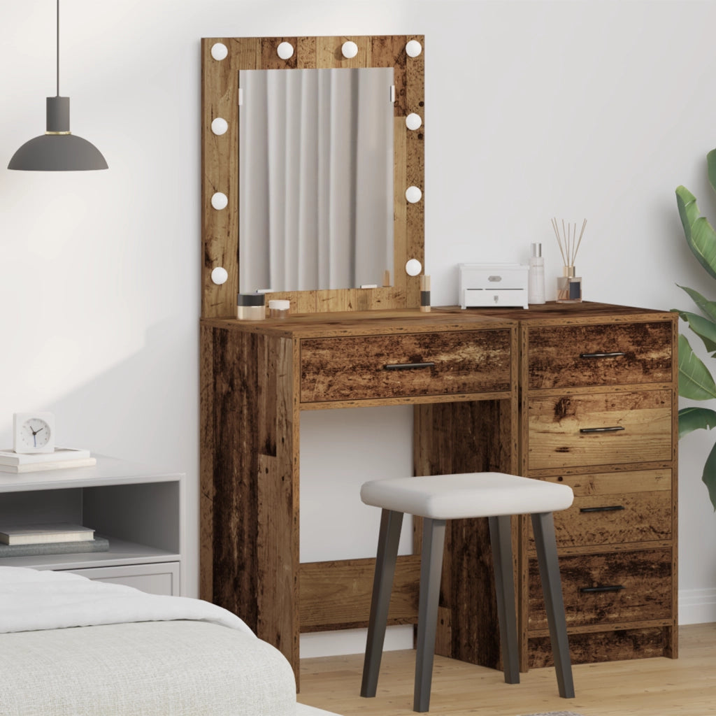 Tavolo da Trucco con Luci LED Legno Antico 50x41x135 cm