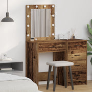Tavolo da Trucco con Luci LED Legno Antico 50x41x135 cm