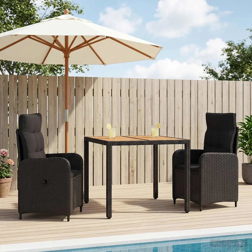 Set da pranzo per esterni 3 pz Nero 3422262