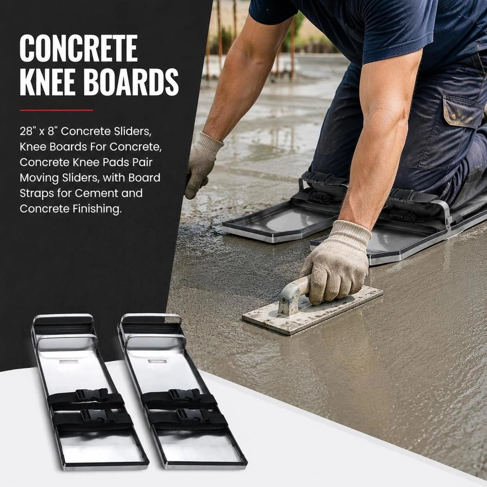 Stainless Steel Concrete Knee Boards, 697 X 205 Mm, Concrete Glides, Knee Boards For Concrete, Concrete Knee Pads, Pair Of Movable Glides, With Board Straps For Cement And Concrete Finishing