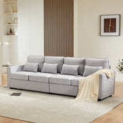 Divano 4 posti 264x83x87 cm con tasche portaoggetti e 4 cuscini in lino grigio