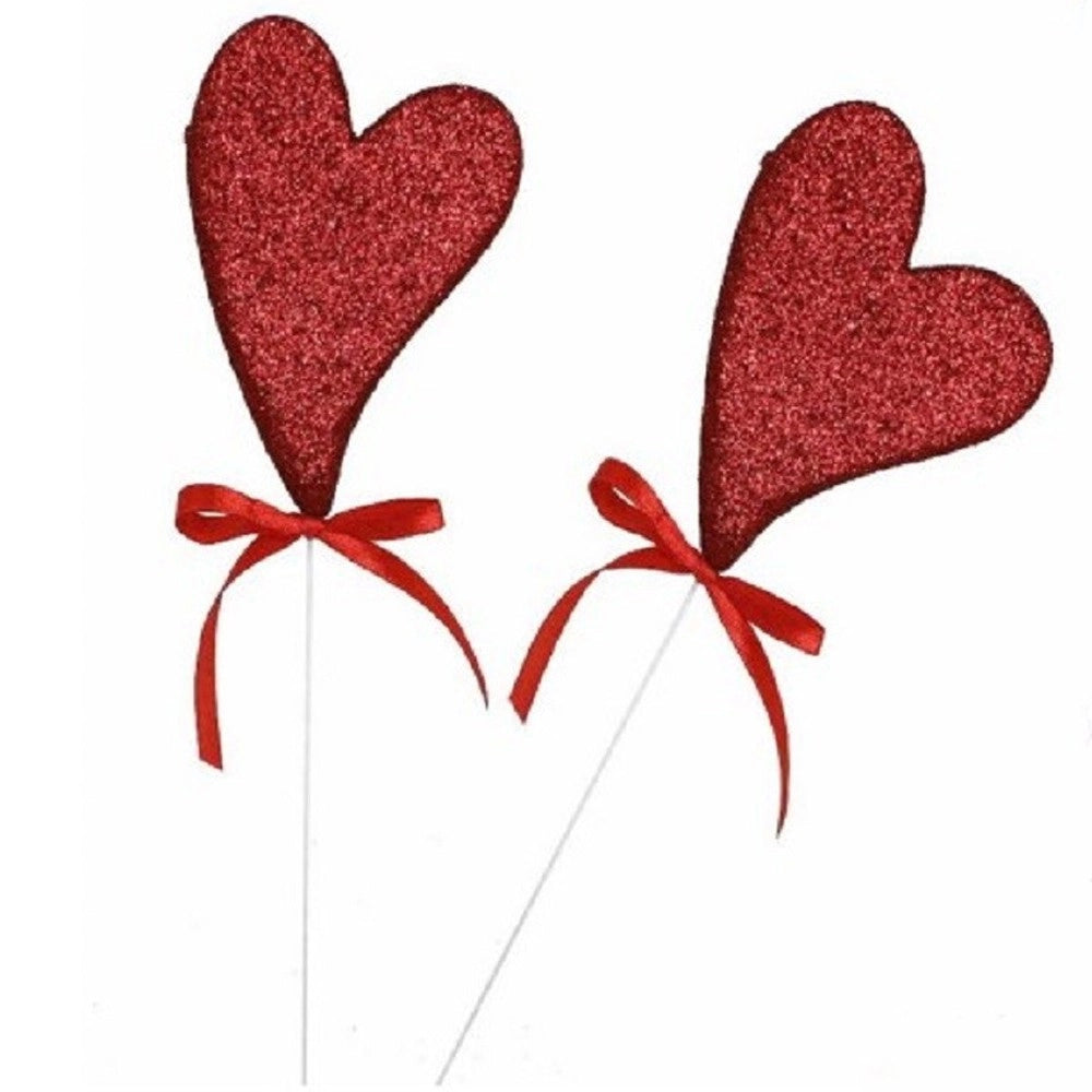 Trade Shop - Set 4 Cuori Glitterati In Polistirolo Spillone Con Stand 7cm San Valentino 68300 -