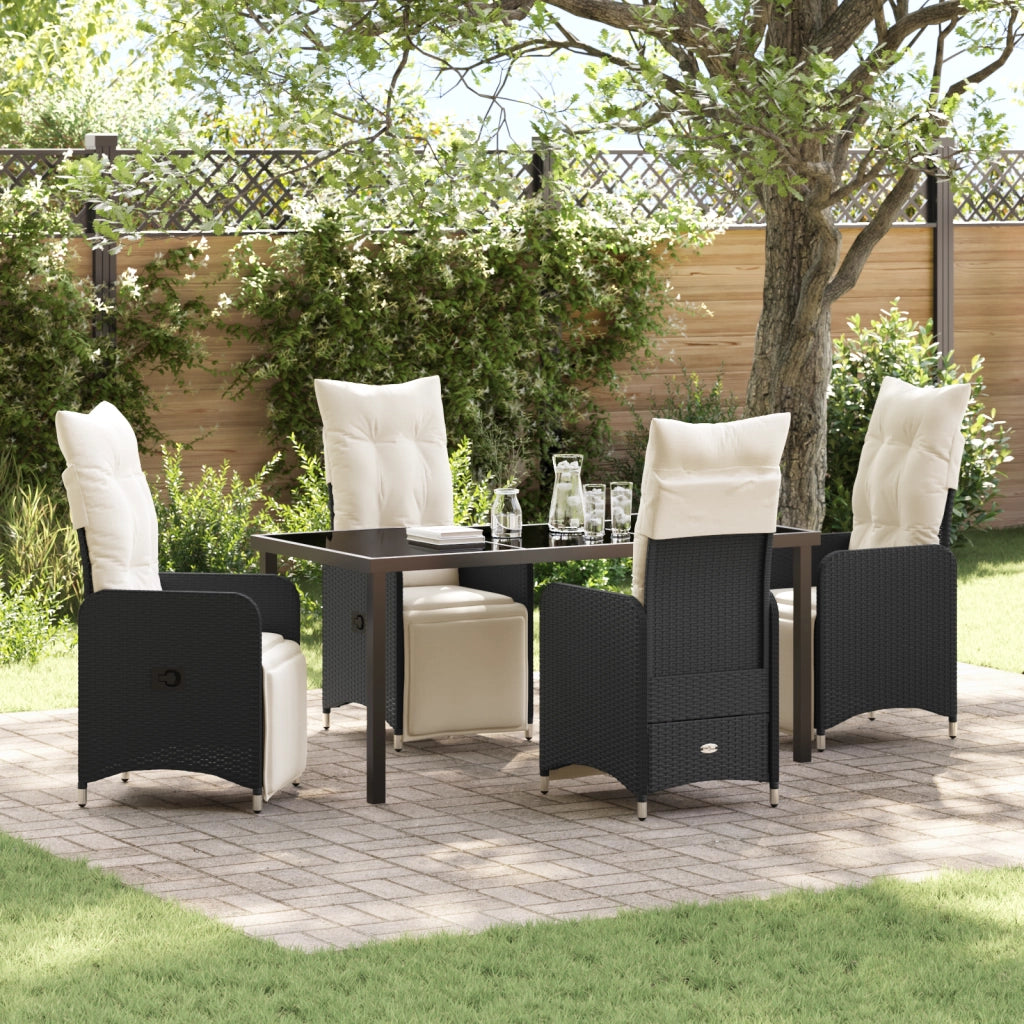 Set da pranzo da giardino 5 pezzi con cuscini neri in polyrattan
