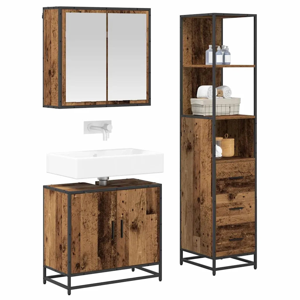 Set di mobili per il bagno con cassetto 3 pcs Legno vecchio 3402326