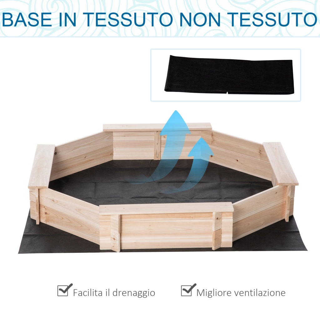 Sabbiera per Bambini 139,5x139,5x21,5cm con 4 Sedute Angolari e Copertura in Legno di Abete