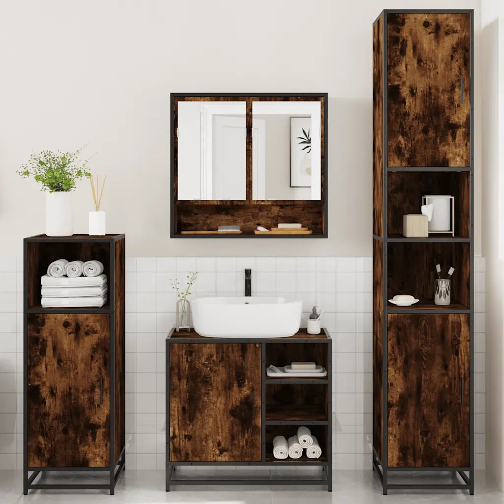 Set Mobili da Bagno 4 pz Rovere Fumo in Legno Multistrato 3301237