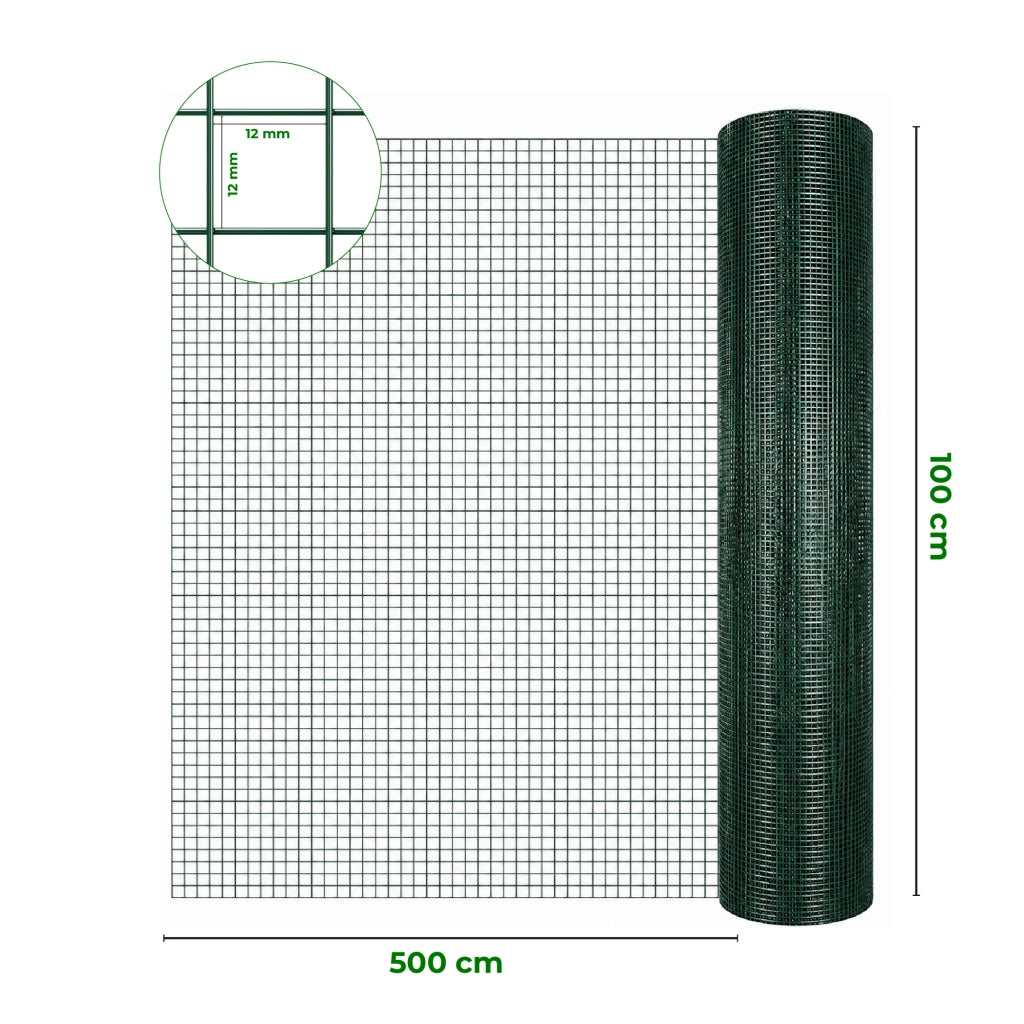 Rete Metallica Verde Rivestita in PVC Maglia Quadrata 12x12 mm per Recinzioni Giardino Orto Pollai Protezione Alberi Rete Elettrosaldata Rigida Varie Misure  1x5Metri