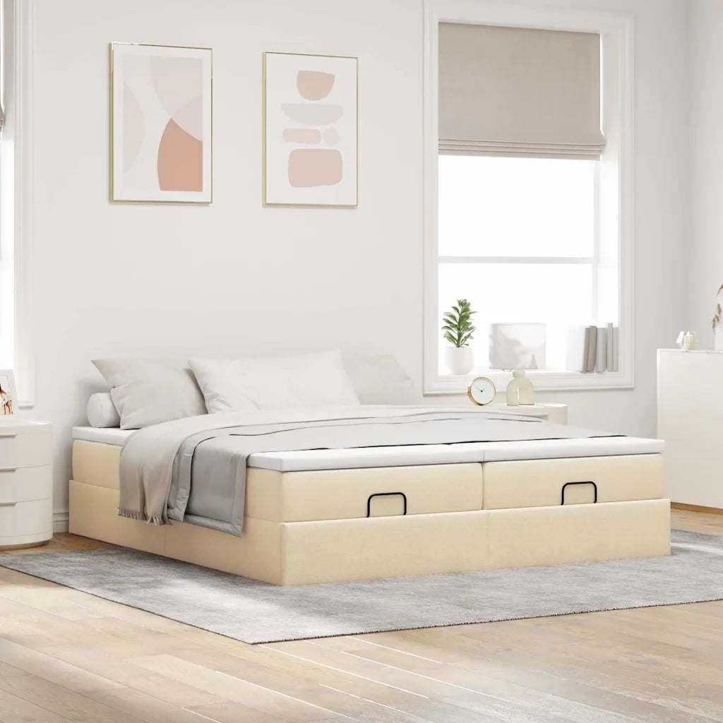 Struttura Letto Pouf con Materassi Crema 180x200 cm in Tessuto 3311246