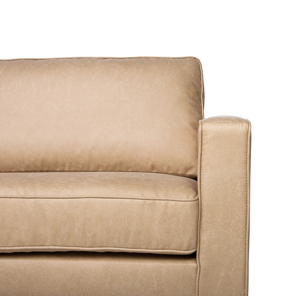 Divano Beige Ecopelle 3 Posti Gambe In Metallo Schienale Imbottito Minimalista Moderno