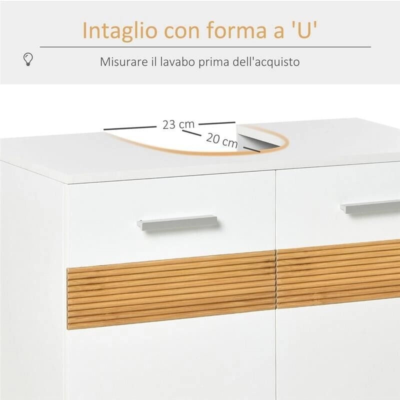 MOBILE SOTTO LAVABO BAGNO, MOBILETTO BAGNO SOTTOLAVANDINO CON ANTINE IN LEGNO, 60X30X60.5CM - BIANCO
