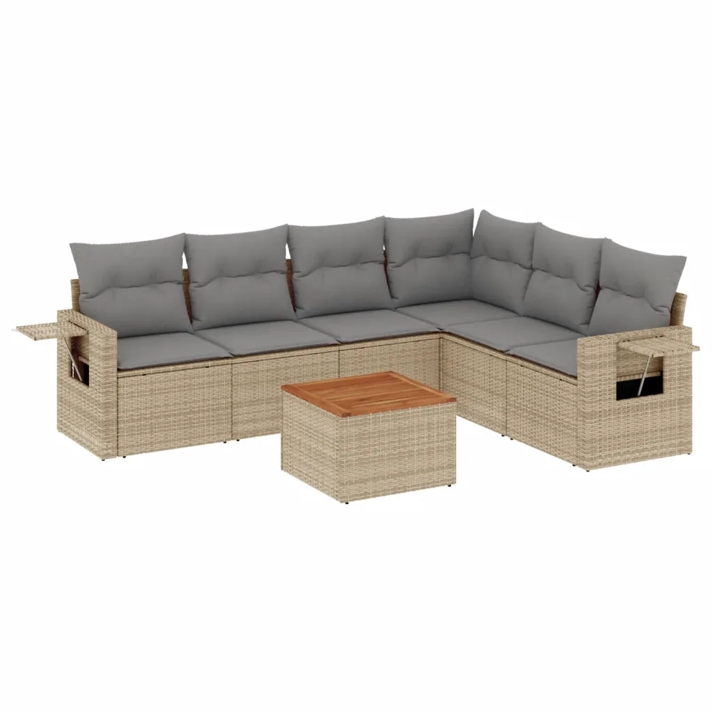 Set Divani da Giardino 7 pz con Cuscini Beige in Polyrattan 3224582
