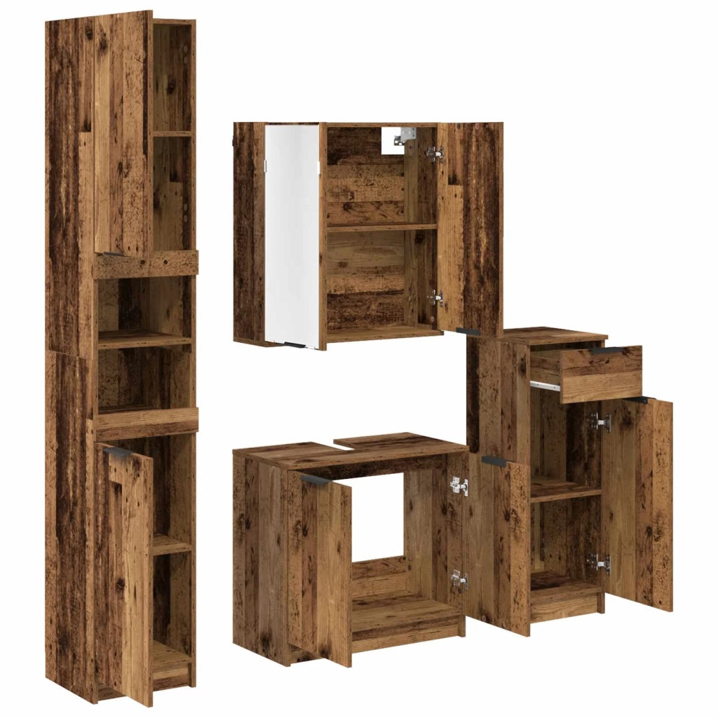 Set di mobili per il Bagno | Armadio da bagno con cassetto 4 pz Legno vecchio