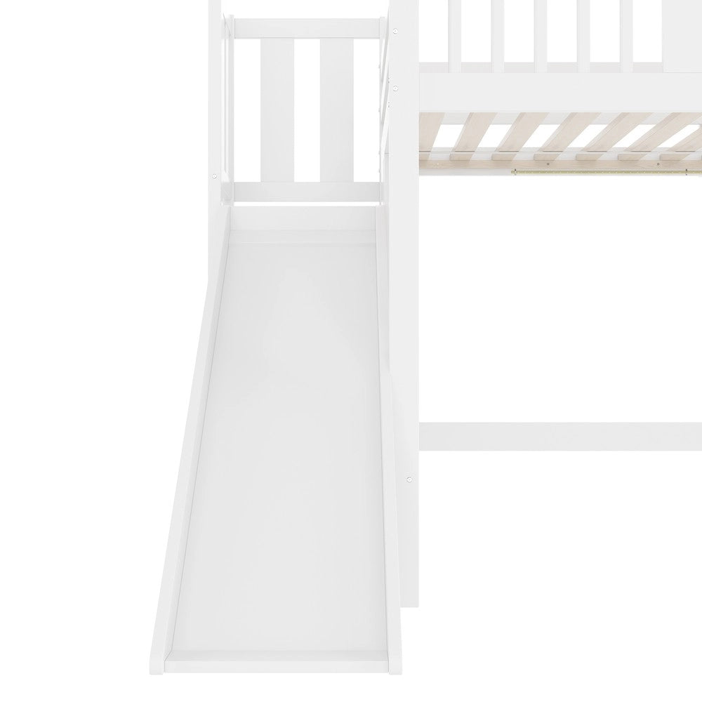 Letto a Soppalco con LED e Scivolo ¨C MINIMAL ¨C Pino Bianco 90x200