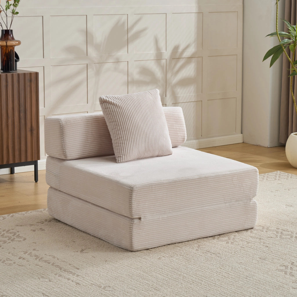 DIVANO LETTO DA TERRA PIEGHEVOLE IN CORDUROY BIANCO