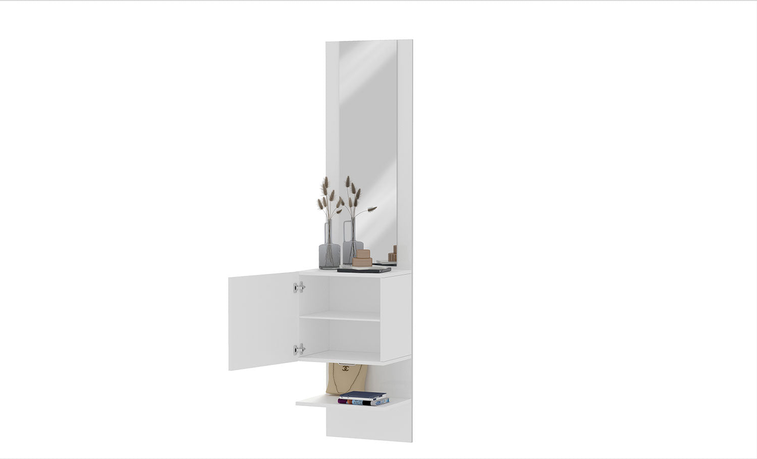 Mobile Ingresso Specchio e Armadietto 45x35x191 cm Kompact Bianco Lucido