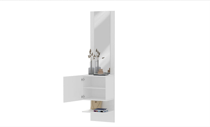 Mobile Ingresso Specchio e Armadietto 45x35x191 cm Kompact Bianco Lucido