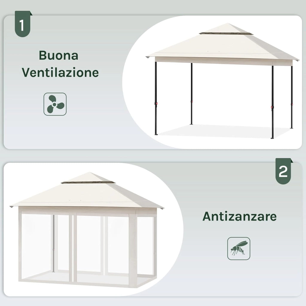 Gazebo da Giardino per Esterni, Gazebo 3x3 Pieghevole Idrorepellente, con Zanzariera Rimovibile, Doppio Tetto, Borsa per Trasporto, Resistente ai Raggi UV, Beige