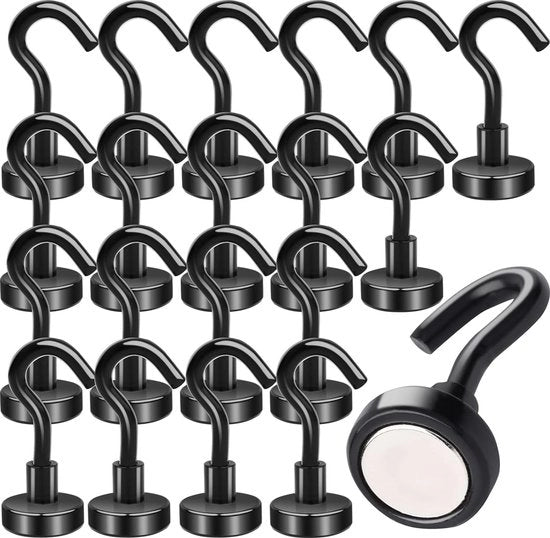 20 pezzi di grappini magnetici extra resistenti 10 kg magneti neodimio con grappini magnetici stansivi per porte in acciaio, frigoriferi, cucine, appendiabiti, uffici nero, 16 mm nero