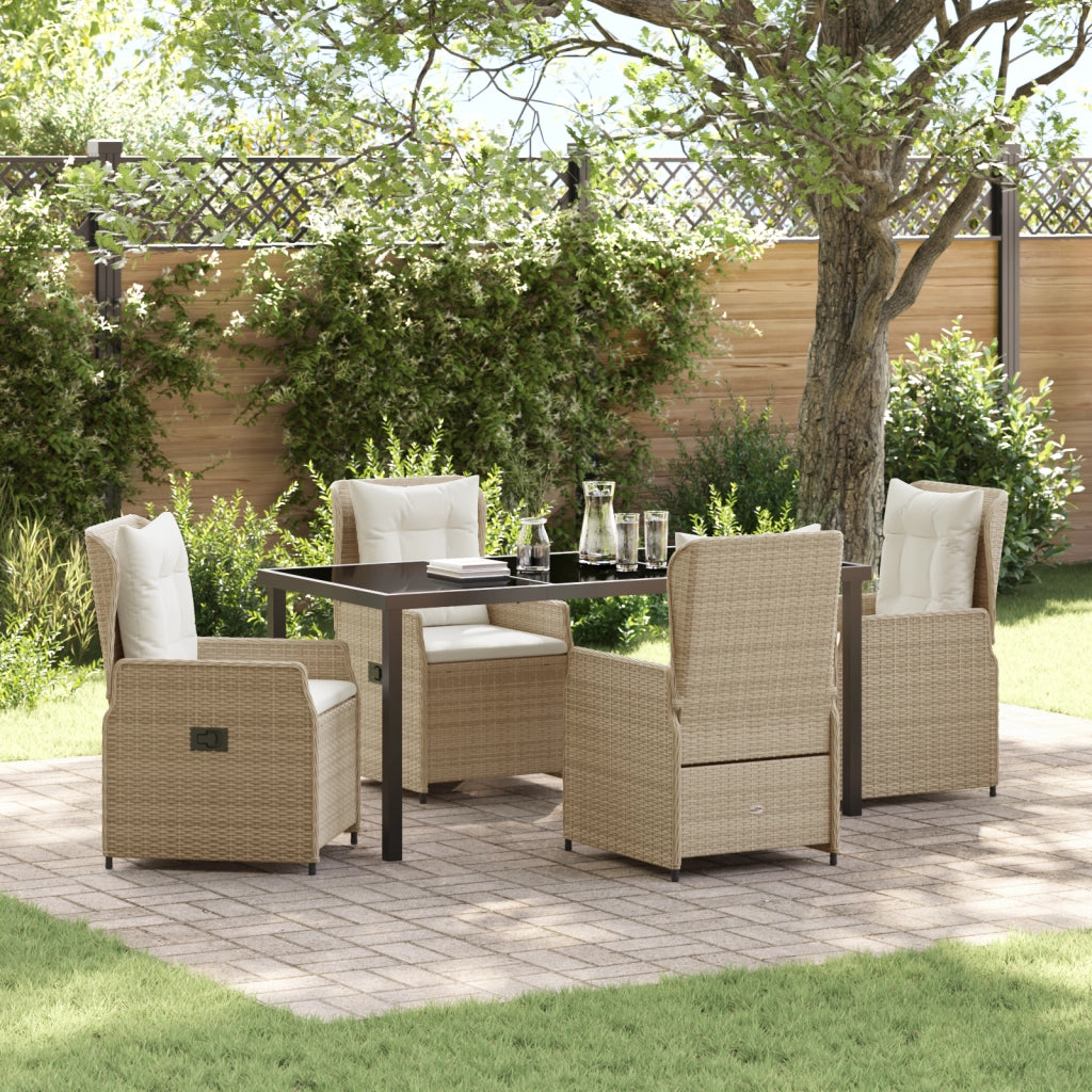 Set da Pranzo da Giardino da 5 Pezzi in Rattan Beige