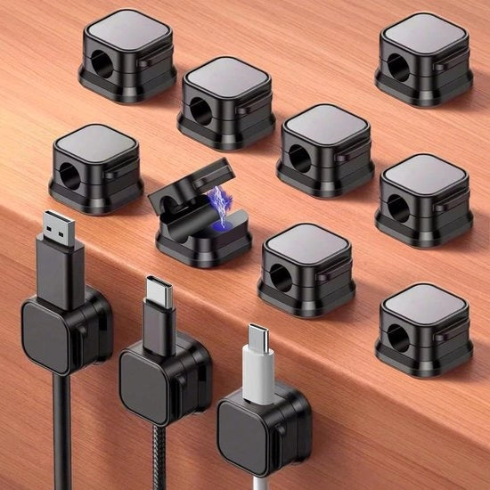 Organizzatore di cavi con clip magnetica per gestione di cavi per caricabatterie USB per telefoni - Nero