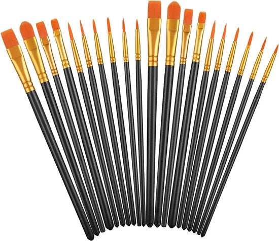 Set di pennelli acrilici (20 pezzi), set di pennelli acrilici, piccolo set di pennelli, 10 diverse misure, adatto per artisti, adulti e bambini, matite a pastello aquarello, pennelli per modellismo (nero).