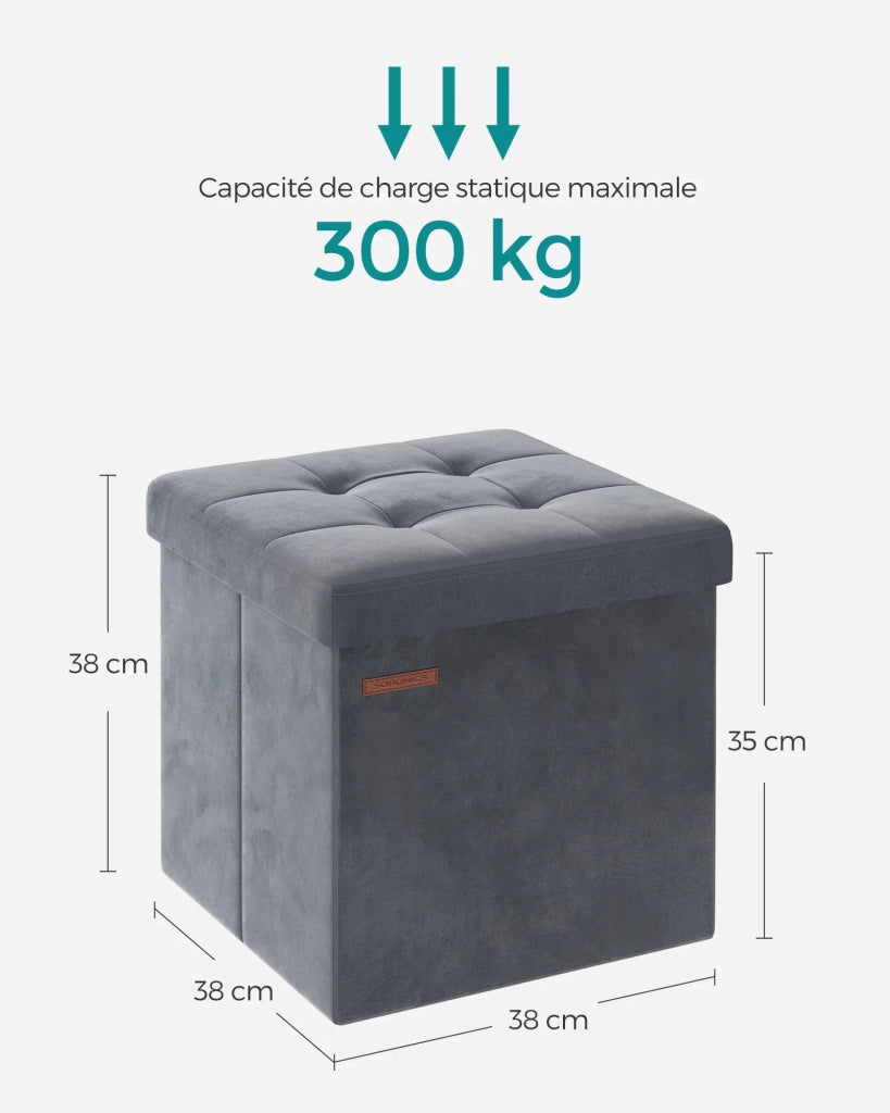 Panca contenitore pieghevole in velluto con poggiapiedi e coperchio 31 x 41 x 31 cm capacità di carico 130 kg per corridoio/soggiorno grigio 12_0004140