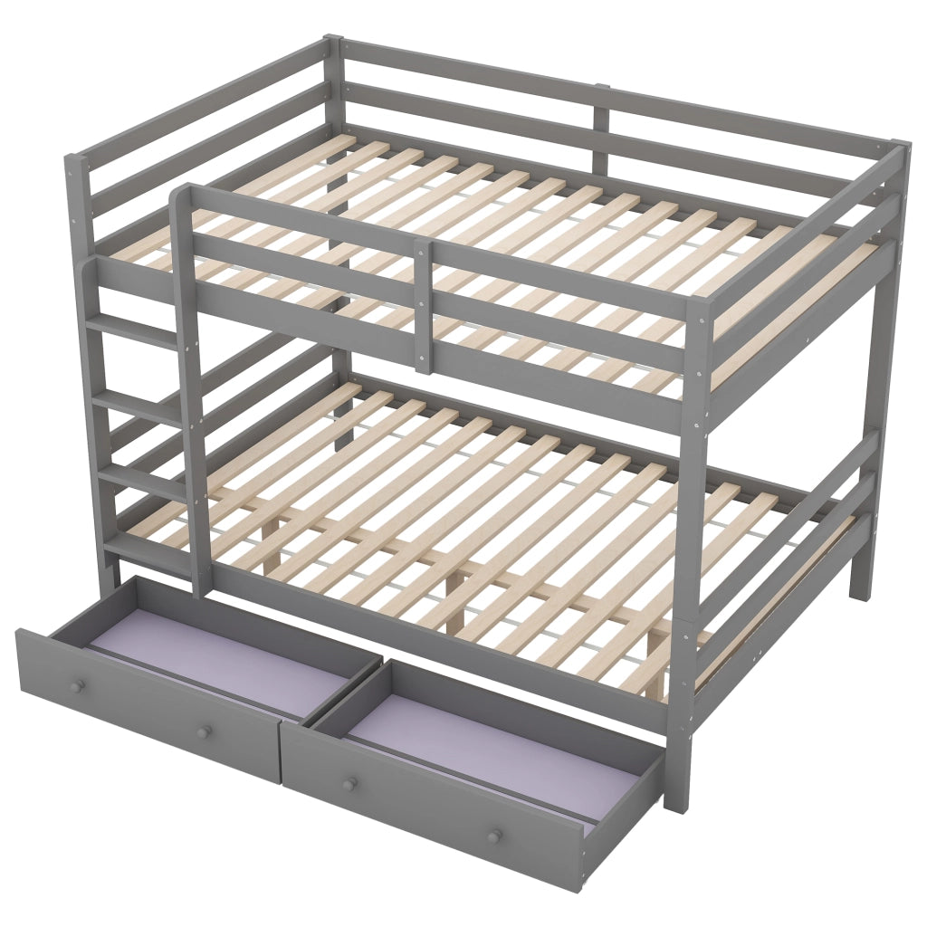 OKWISH Letto a Castello 140×200 cm, Letto Matrimoniale con Cassetti Rimovibili, Spazio Contenitore e Sponde Alte, senza Materasso, Grigio