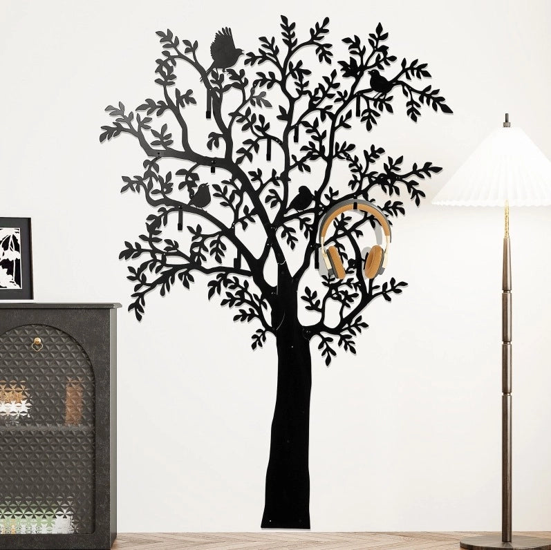 Appendiabiti da parete 99x78x7 cm con 8 ganci e 4 uccelli in metallo nero