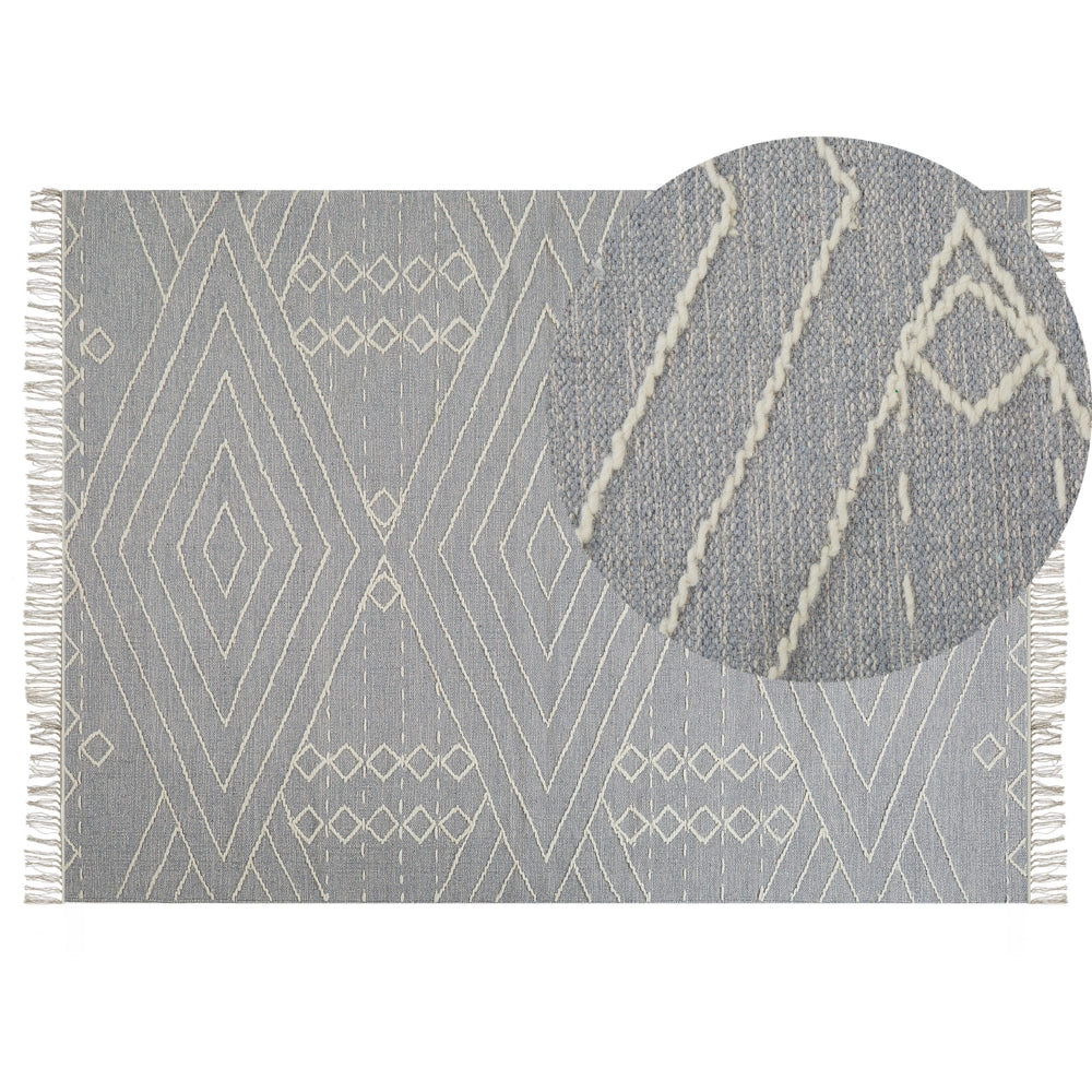 Tappeto in cotone bianco sporco grigio chiaro 140 x 200 cm motivo geometrico nappe tribale orientale moderno