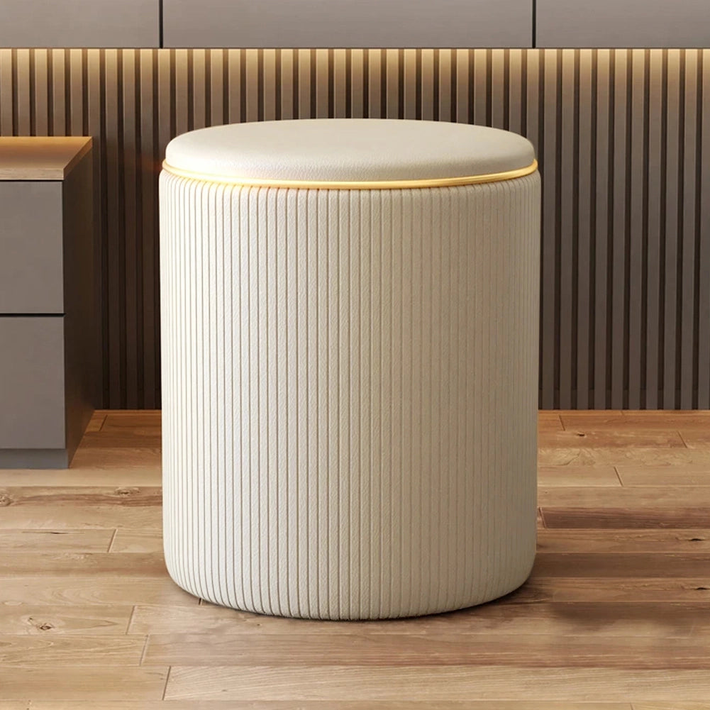 Pouf Contenitore Ecopelle Beige Decoro Oro Poggiapiedi Seduta Imbottita 35x45cm