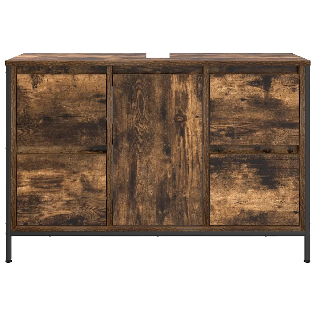 Mobile Lavabo con Cassetti-Armadietto da bagno Rovere Fumo 90x34,5x60 cm