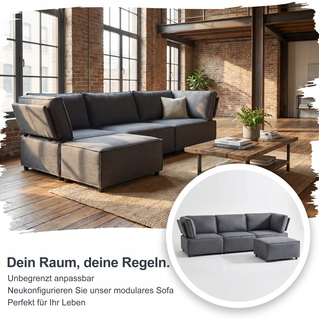 Divano modulare convertibile con seduta confortevole e struttura stabile in tessuto grigio scuro 238 × 154 × 75 cm