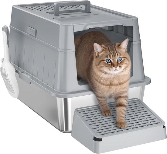 Lavanderino per Gatti - Box Letto in Acciaio Inox XXL Chiuso per Gatti Grandi