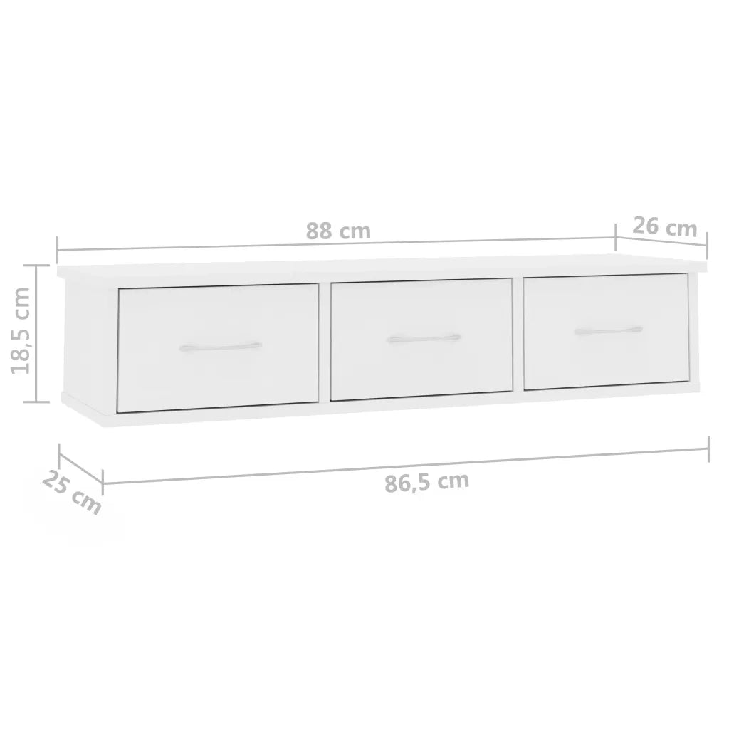 Scaffale con Cassetti a Parete Bianco 88x26x18,5 cm Multistrato 800594