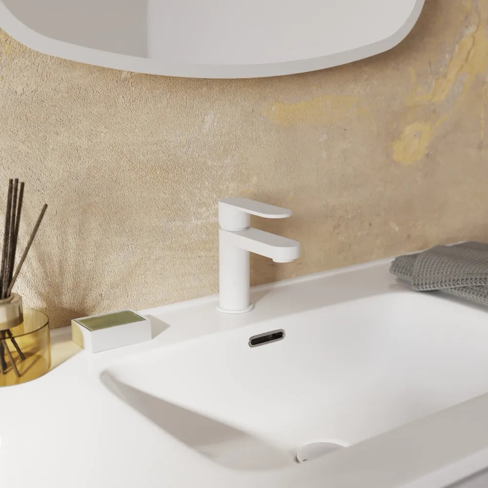 Set miscelatori lavabo 13cm bidet miscelatore esterno vasca bianco opaco | Margot