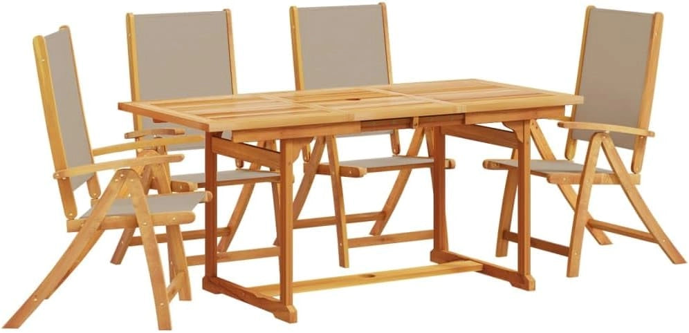 Set da pranzo da giardino 5 pezzi in legno massello di acacia e textilene, set tavolo e sedie da giardino, tavolo terrazza esterna e sedie, set terrazza, mobili da giardino esterno - 3279324