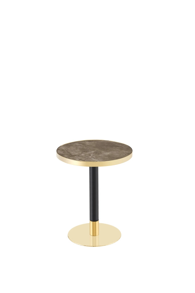 Tavolo da pranzo - rotondo - effetto marmo - bordo oro - base nera/oro - versatile - per soggiorno
