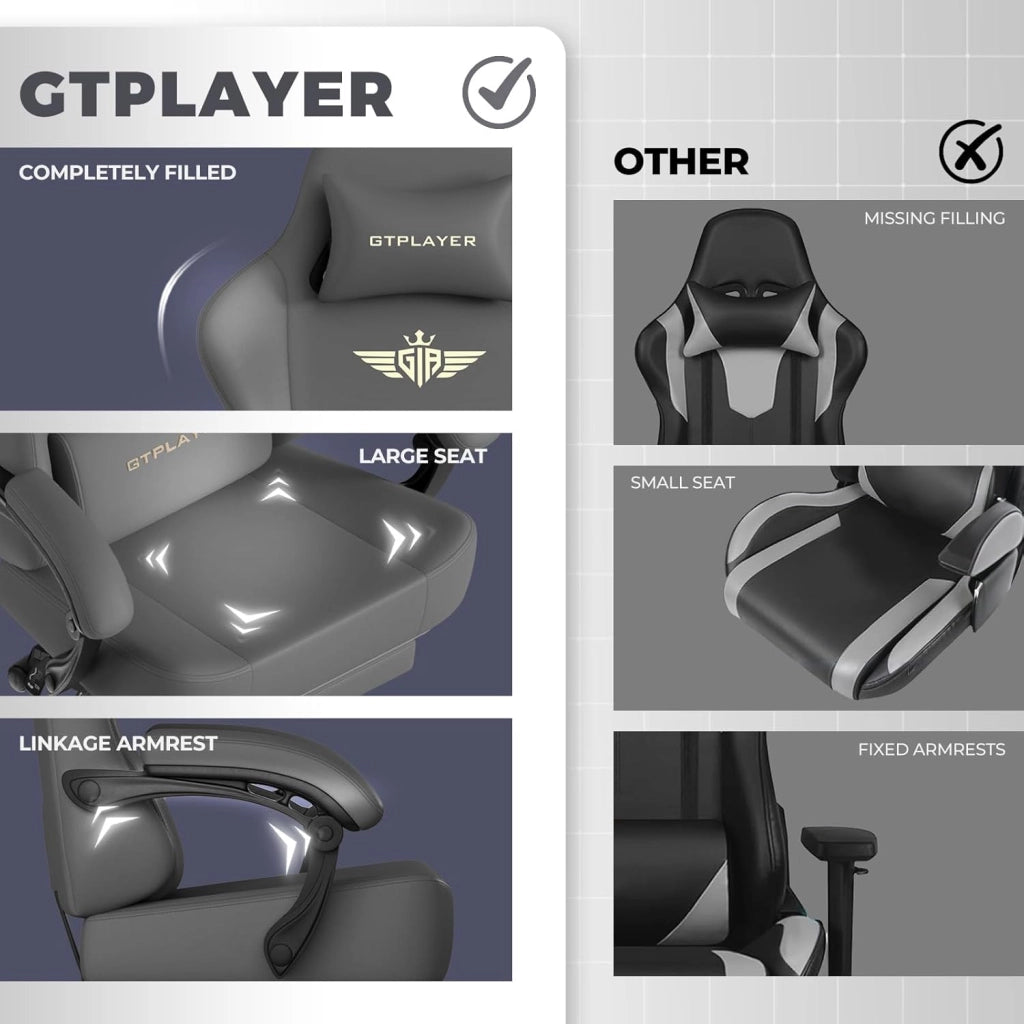 Sedia da gioco, traspirante, sedia da ufficio, ergonomica, in tessuto di alta qualità, ergonomica, schienale regolabile a 160°, poggiapiedi estraibile,carico 180 kg,grigio