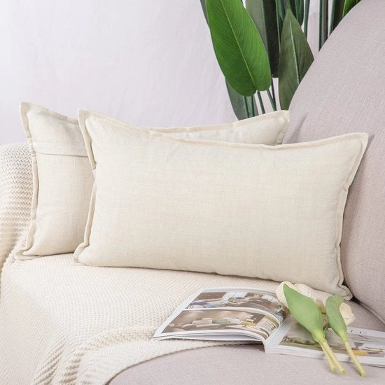 Set di 2 cuscini in lino a pois a forma rettangolare decorativi morbidi per divano e camera da letto con copertura in lino a pois, 30x50 cm