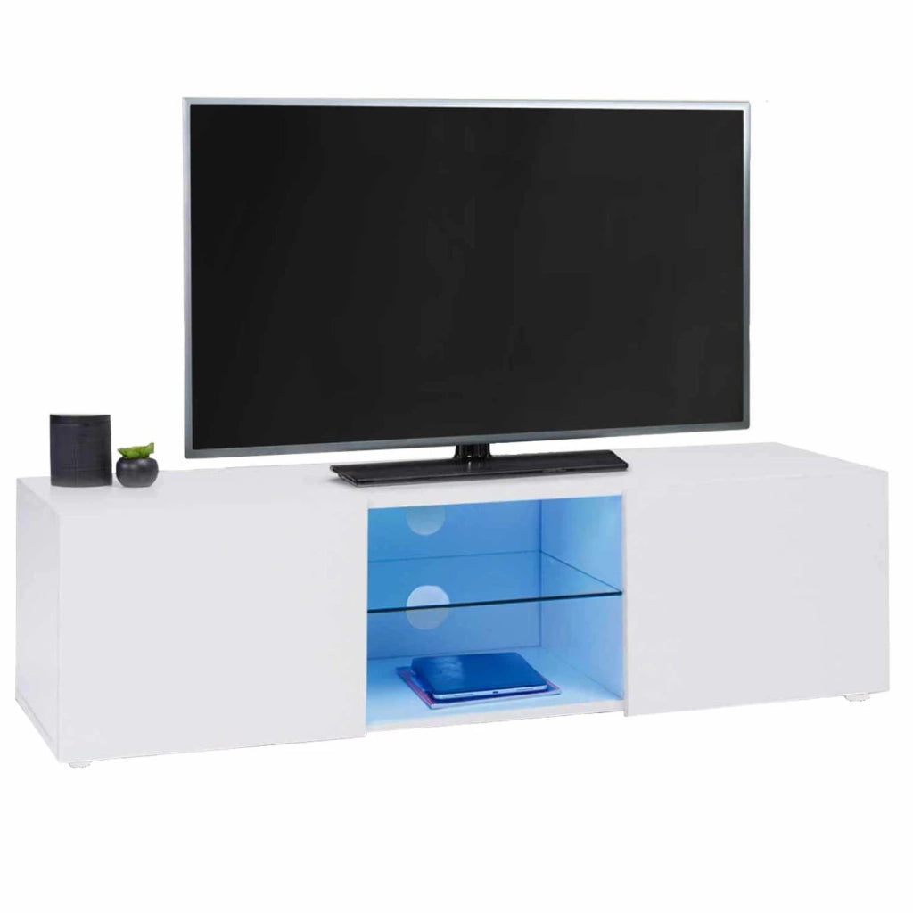 IDMarket - 113 cm Porta TV ELI ripiano in vetro bianco con LED
