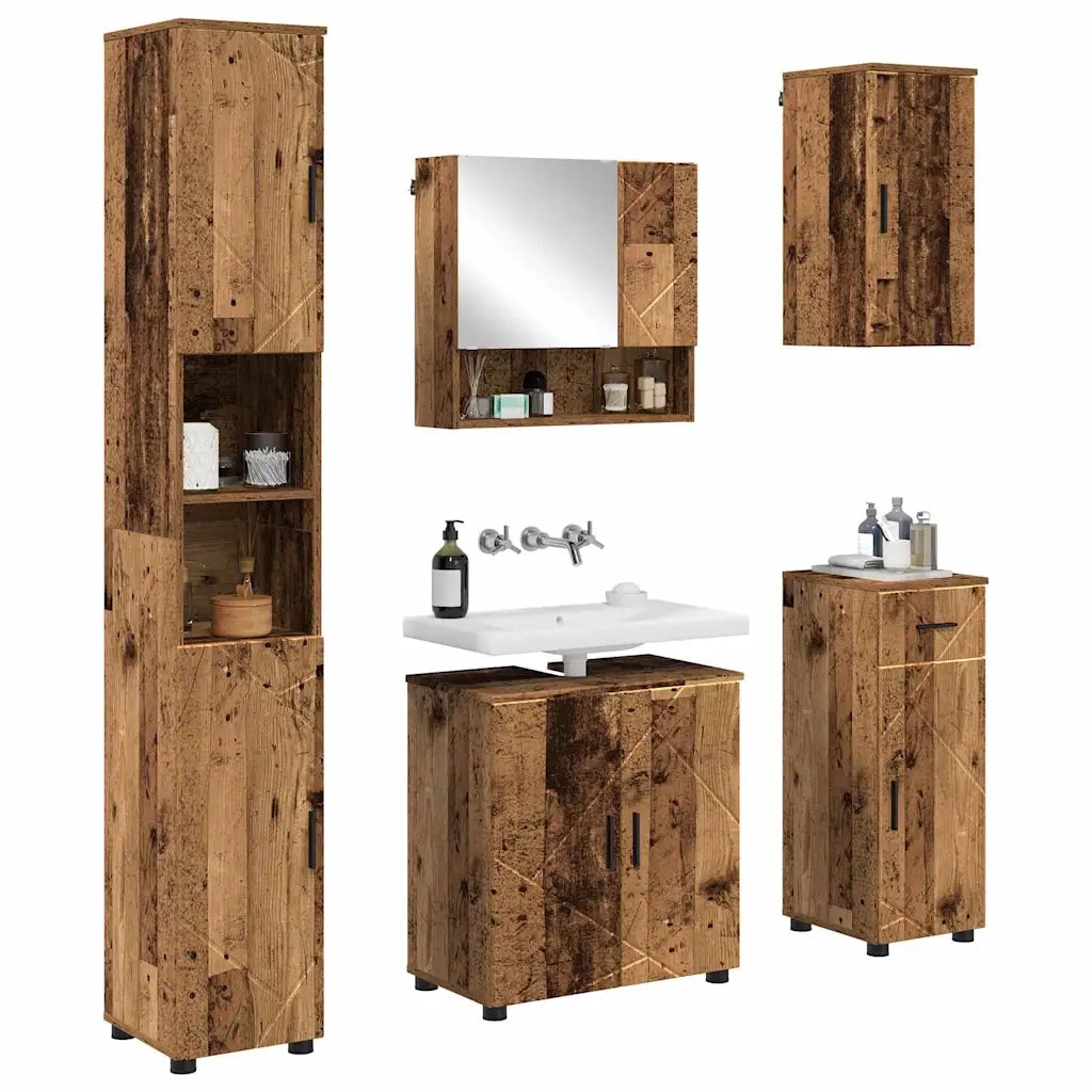 Set di mobili per il bagno con cassetto 5 pcs Legno vecchio