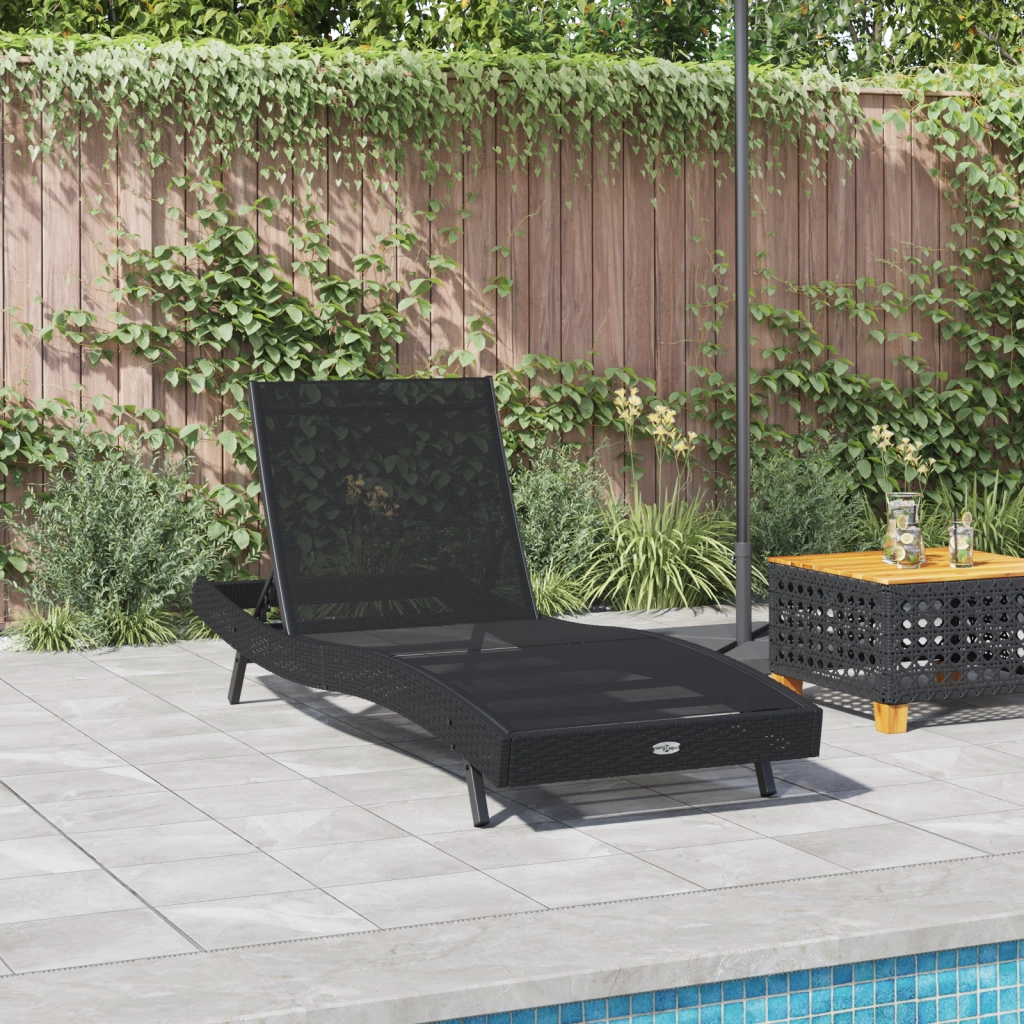 Lettino prendisole nero in polyrattan e Textilene