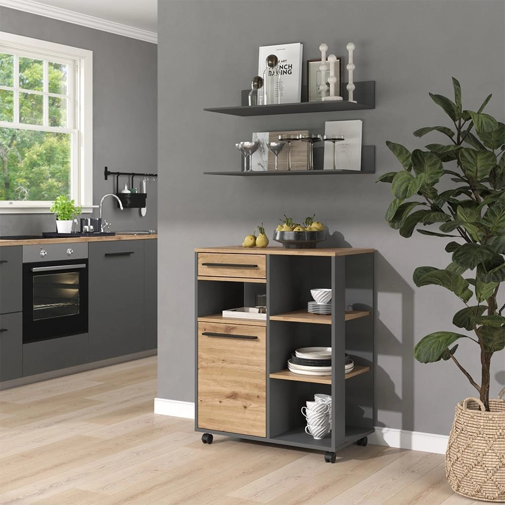 Buffet da cucina Pure, Rovere artigianale/Antracite, 72.2 x 41.9 cm, con ripiani regolabili in altezza per un utilizzo flessibile