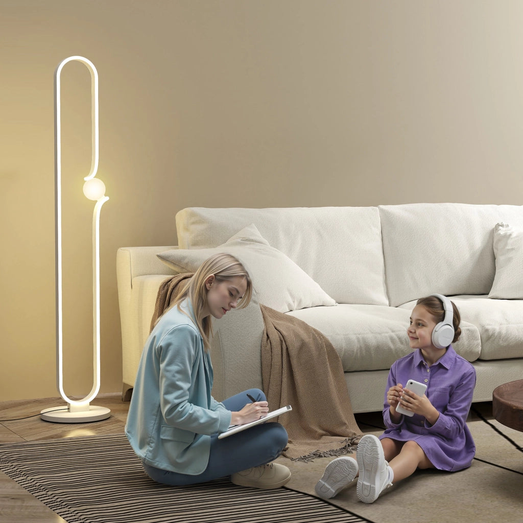 Lampada da Terra a LED Design ad Arco con Sfera in Vetro Luminosità Regolabile e Interruttore a Pedale Bianco